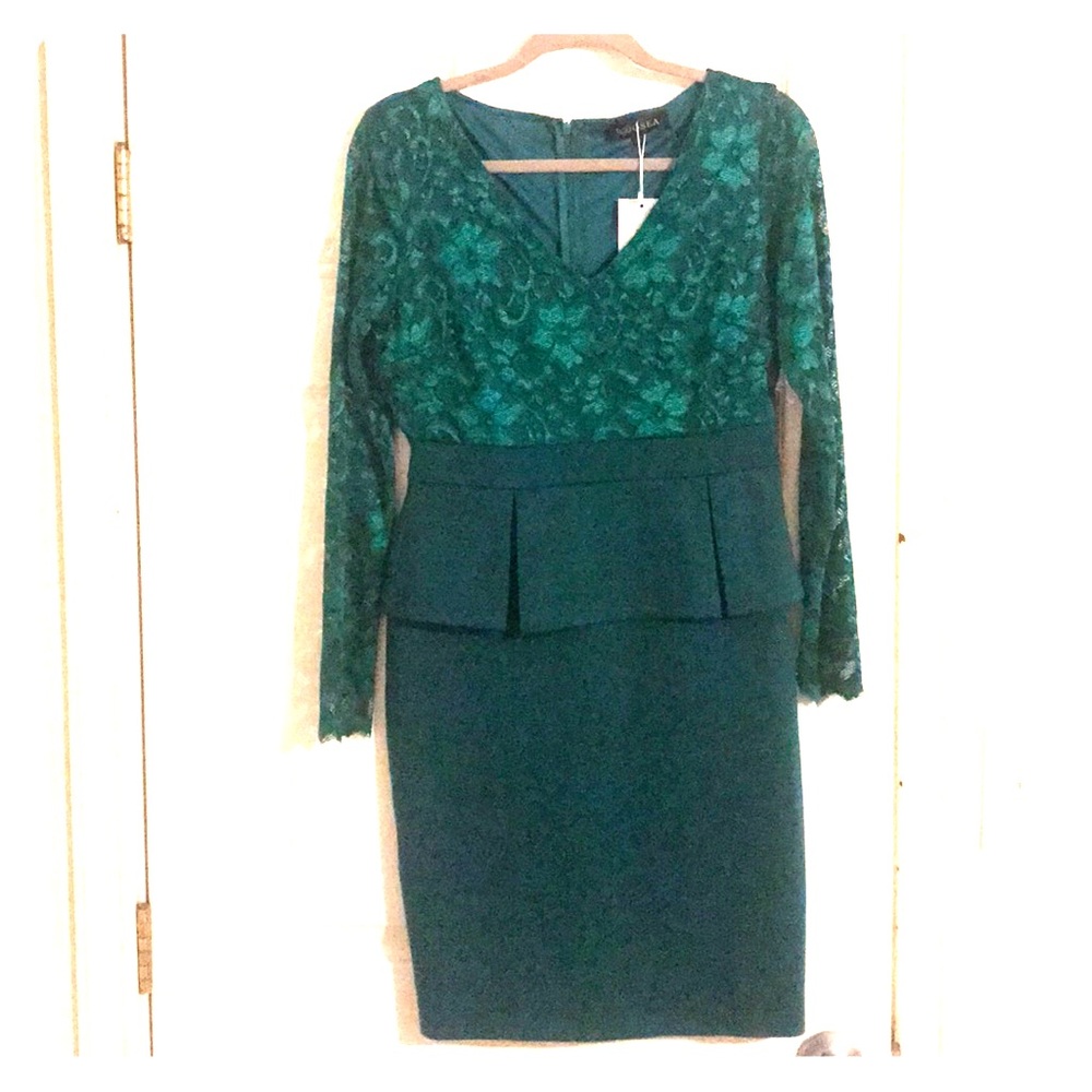 Green lace peplum dress
